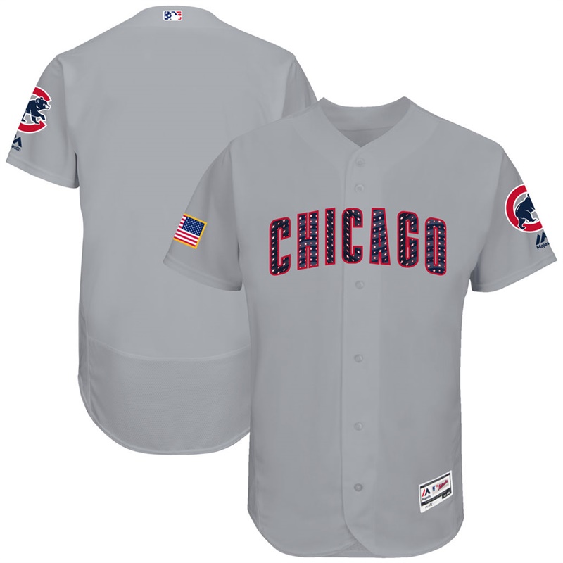 Independence Day Men Chicago Cubs Gray 2017 Stars & Stripes Flex Base Team Jersey