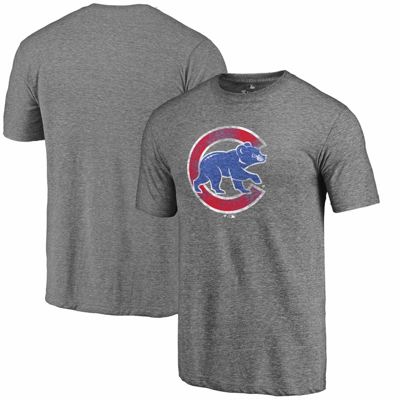 Men Chicago Cubs Tri-Blend Distressed Team Gray T-Shirt