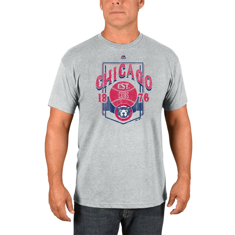 Men Chicago Cubs Gray Vintage Style T-Shirt