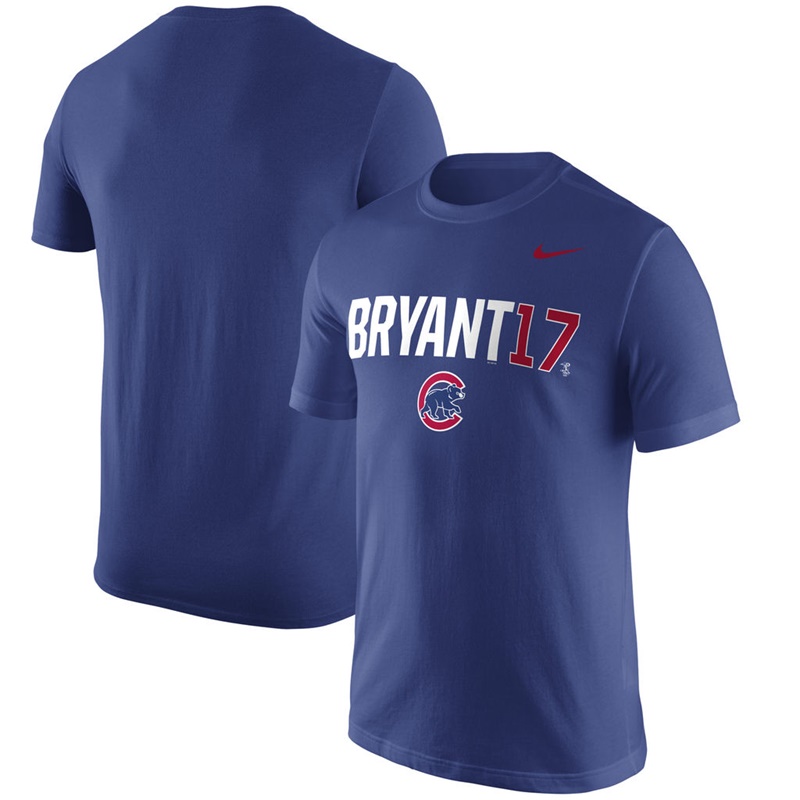 Men Chicago Cubs Kris Bryant Nickname #17 Royal Name & Number Performance T-Shirt