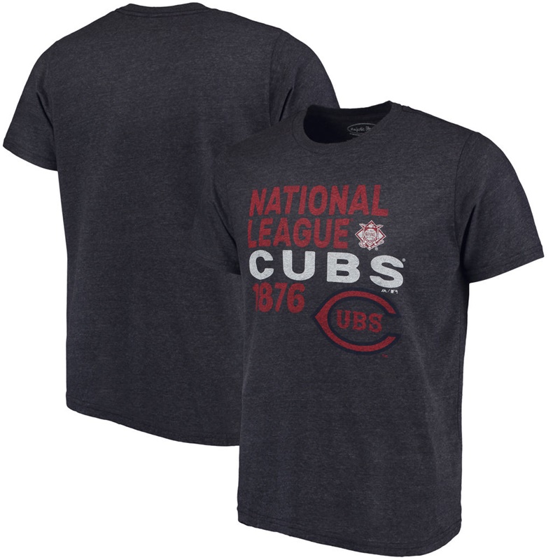 Men Chicago Cubs Navy Throwback Cooperstown Collection Tri-Blend T-Shirt