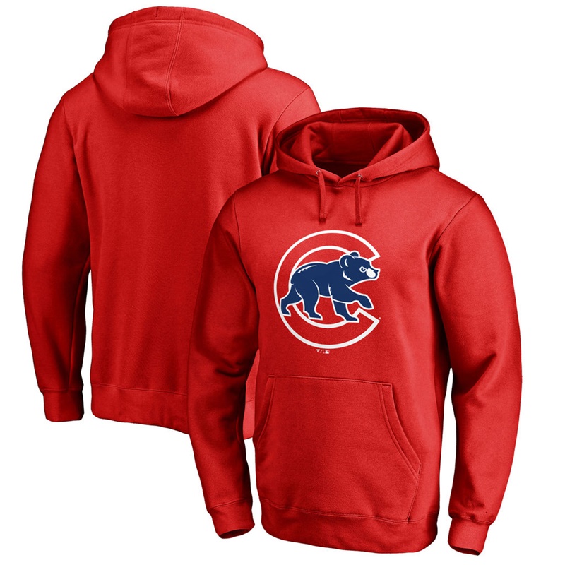 Men Chicago Cubs Red Primary Logo Pullover Hoodie