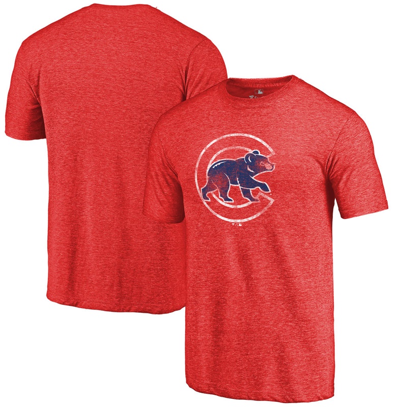 Men Chicago Cubs Tri-Blend Distressed Team Red T-Shirt