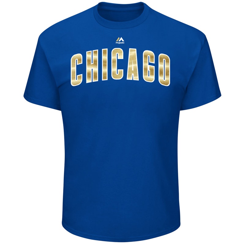 Men Chicago Cubs Royal 2017 Gold Program Chicago Wordmark T-Shirt