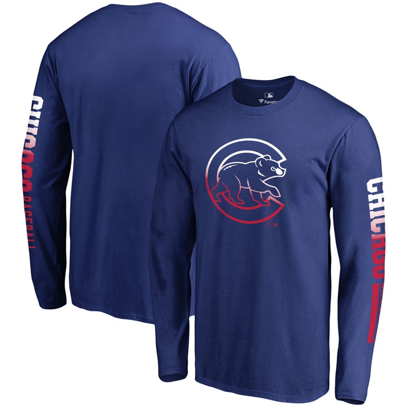 Men Chicago Cubs Royal Gradient Logo Long Sleeve T-Shirt