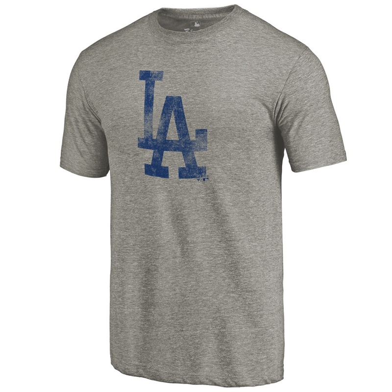 Men Los Angeles Dodgers Tri-Blend Distressed Team Ash T-Shirt