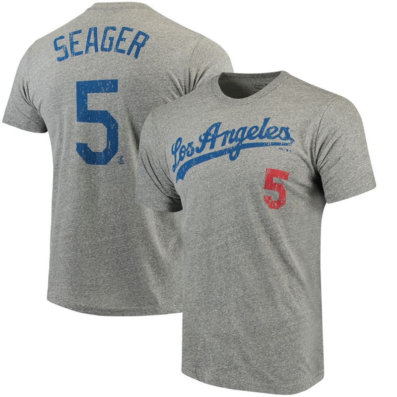 Men Los Angeles Dodgers Corey Seager Tri-Blend Name & Number Gray T-Shirt