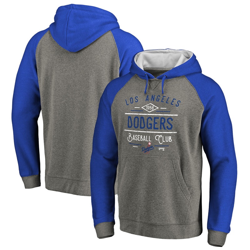 Men Los Angeles Dodgers Ash Tri-blend Doubleday Raglan Pullover Hoodie