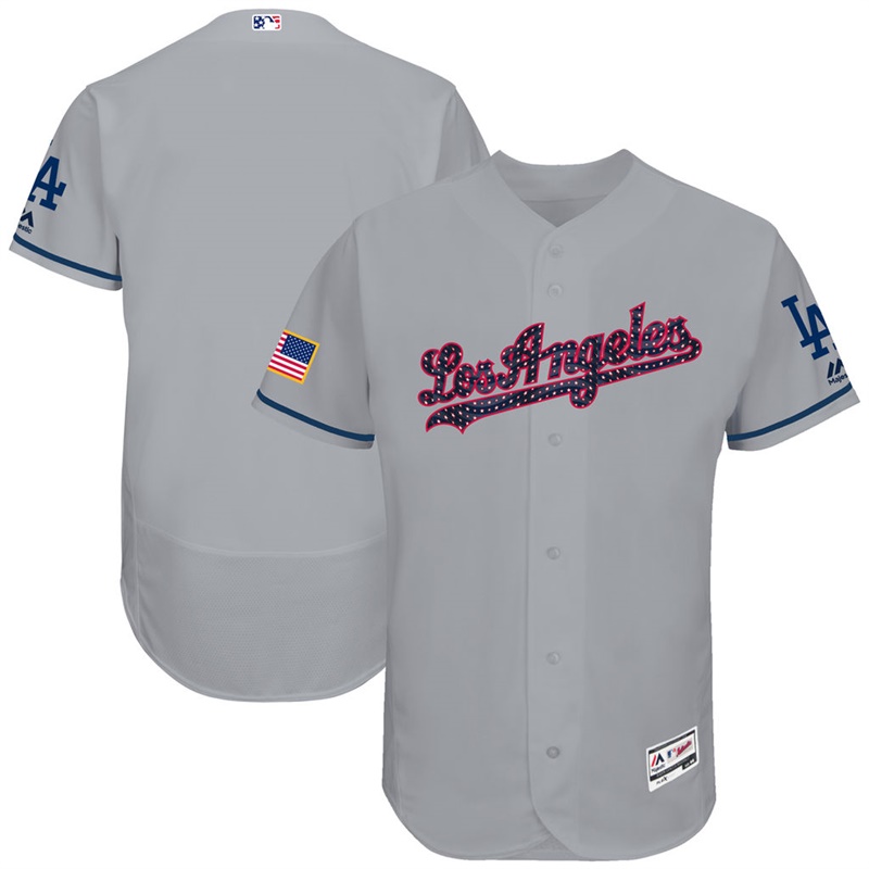 Independence Day Men Los Angeles Dodgers Gray 2017 Stars & Stripes Flex Base Team Jersey