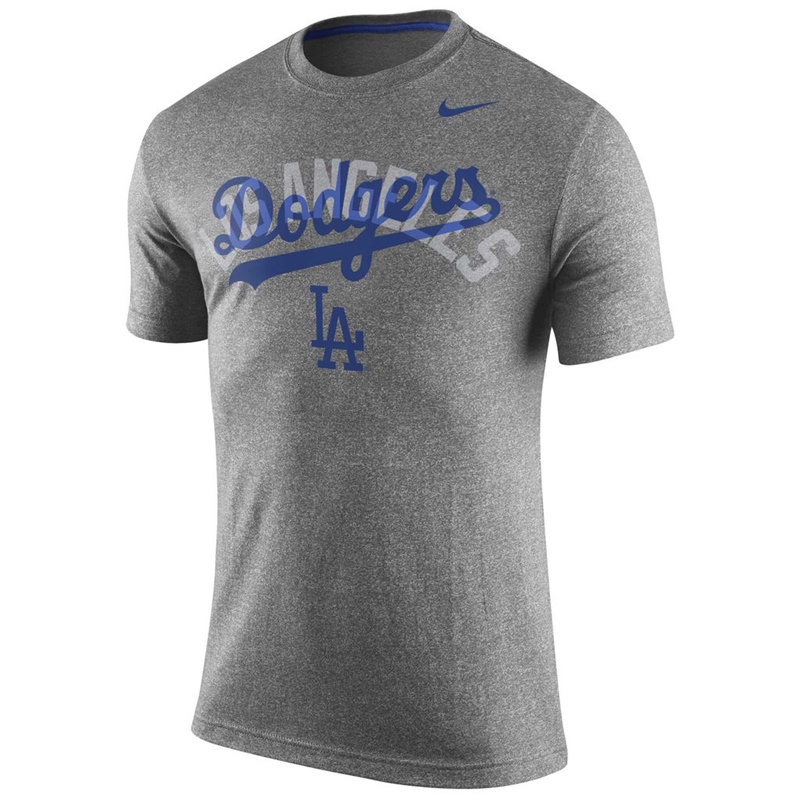 Men Los Angeles Dodgers Gray Marled Wordmark Logo T-Shirt