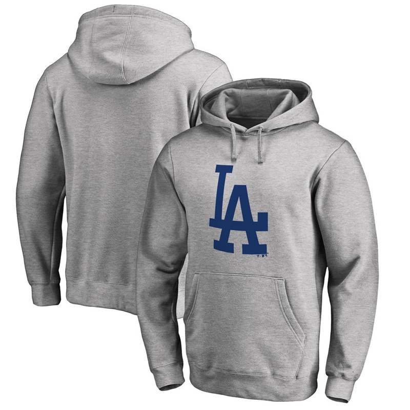 Men Los Angeles Dodgers Heathered Gray Primary Logo Pullover Hoodie