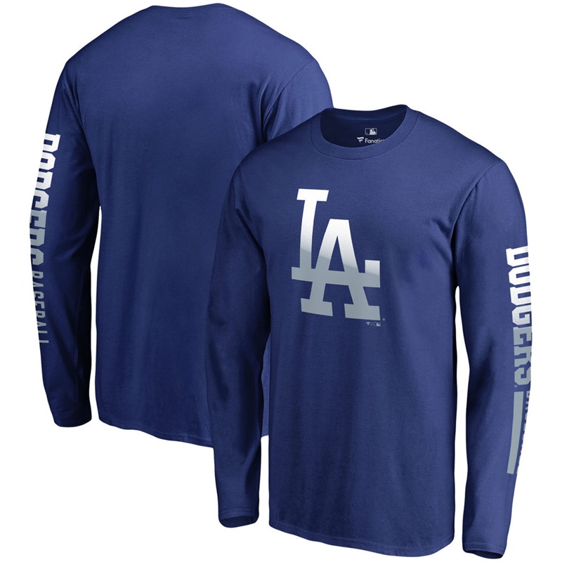 Men Los Angeles Dodgers Royal Gradient Logo Long Sleeve T-Shirt