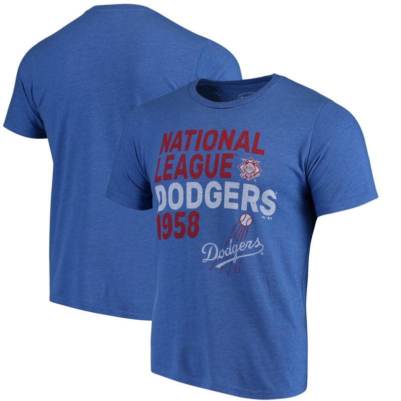 Men Los Angeles Dodgers Royal Throwback Cooperstown Collection Tri-Blend T-Shirt