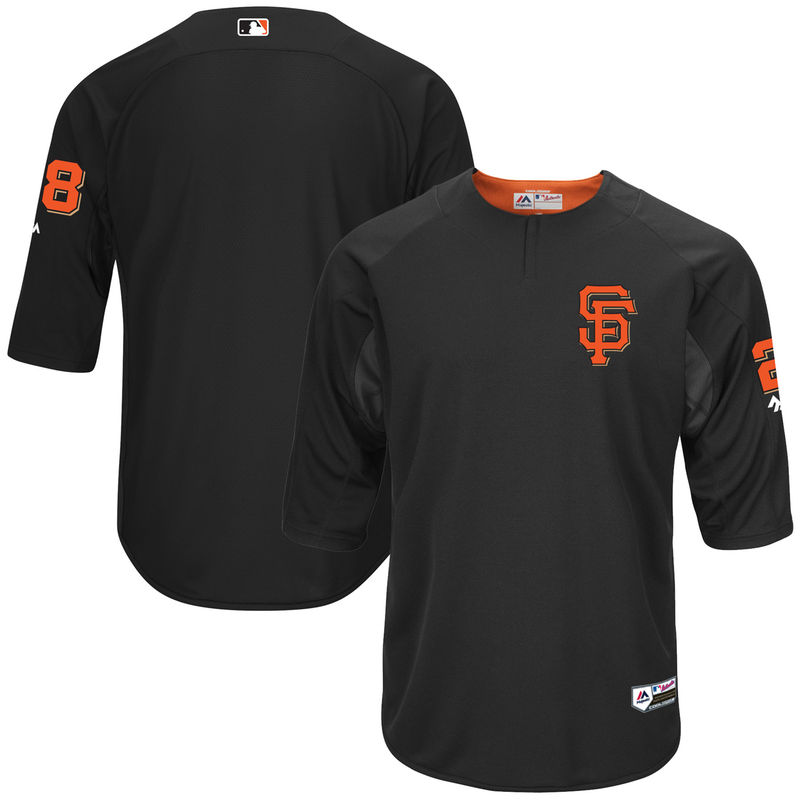 Men San Francisco Giants Buster Posey On-Field 3/4-Sleeve Player Batting Practice Jersey -  Black