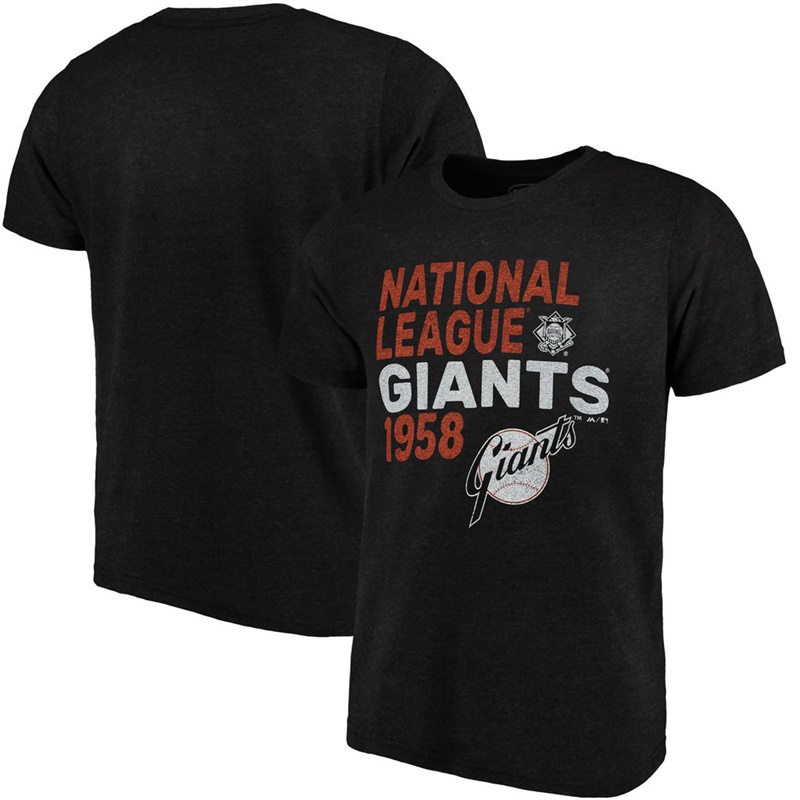 Men San Francisco Giants Black Throwback Cooperstown Collection Tri-Blend T-Shirt