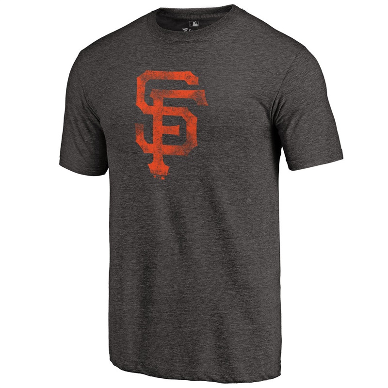 Men San Francisco Giants Tri-Blend Distressed Team Black T-Shirt