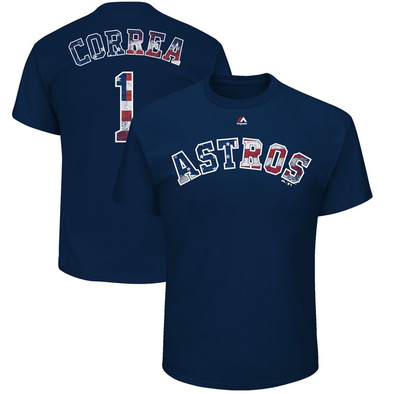 Men Houston Astros Carlos Correa #1 Navy 2017 Stars & Stripes Name & Number T-Shirt