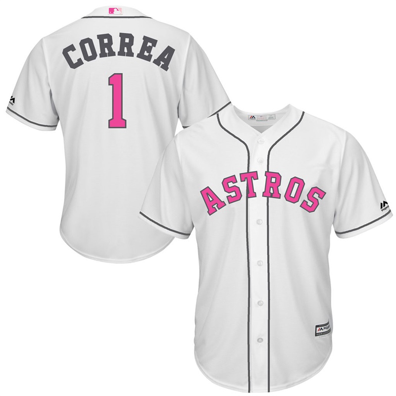 Men 2017 Mother's Day Houston Astros #1 Carlos Correa White Cool Base Jersey