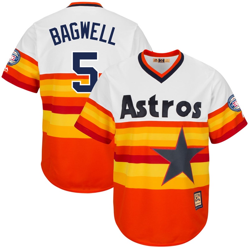 Men Houston Astros #5 Jeff Bagwell 2017 Hall of Fame Cooperstown Collection Patch Orange Cool Base Jersey