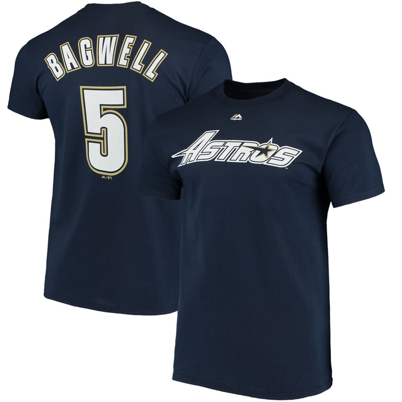 Men Houston Astros Jeff Bagwell #5 Navy Cooperstown Collection Player Name & Number T-Shirt