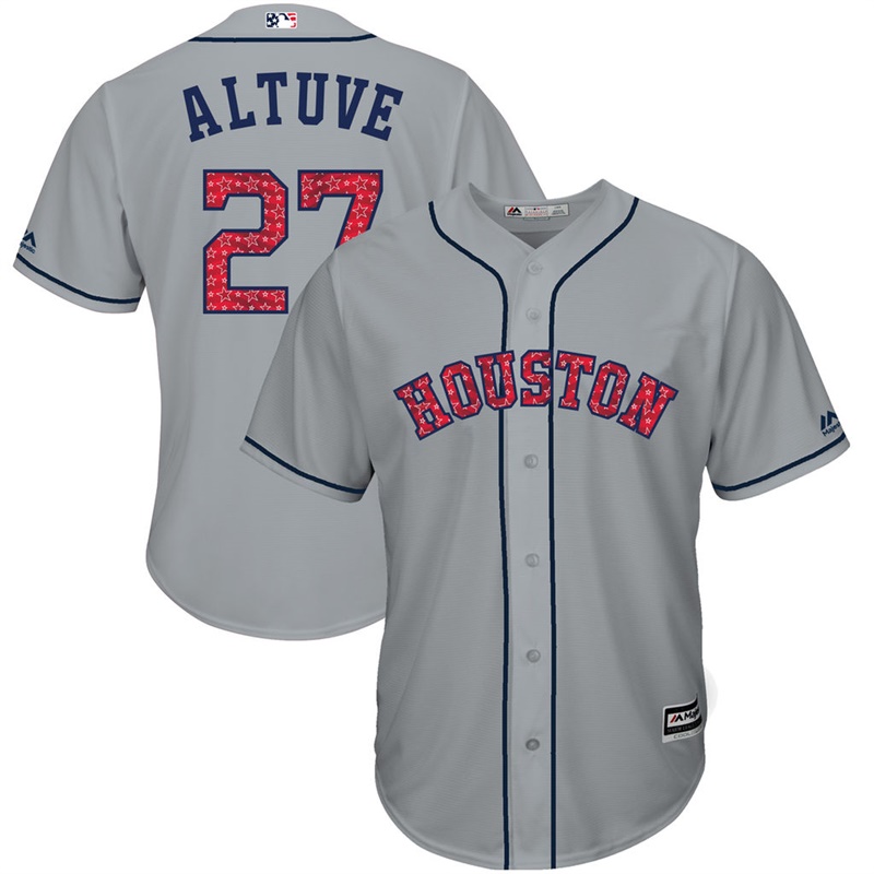 Men Houston Astros Independence Day #27 Jose Altuve 2017 Stars & Stripes Gray Cool Base Jersey