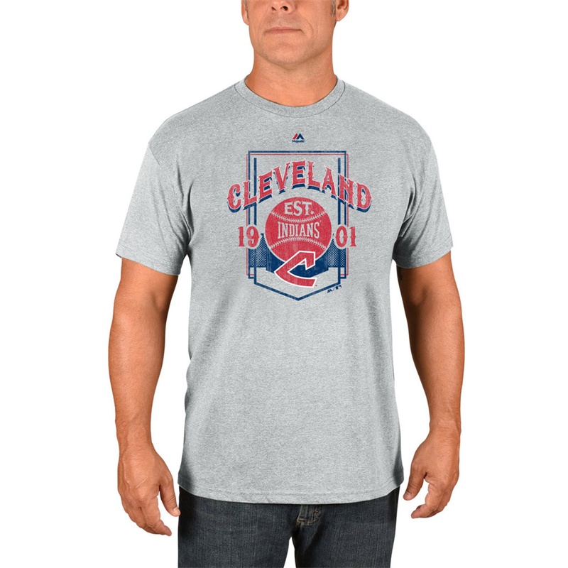 Men Cleveland Indians Gray Cooperstown Vintage Style T-Shirt