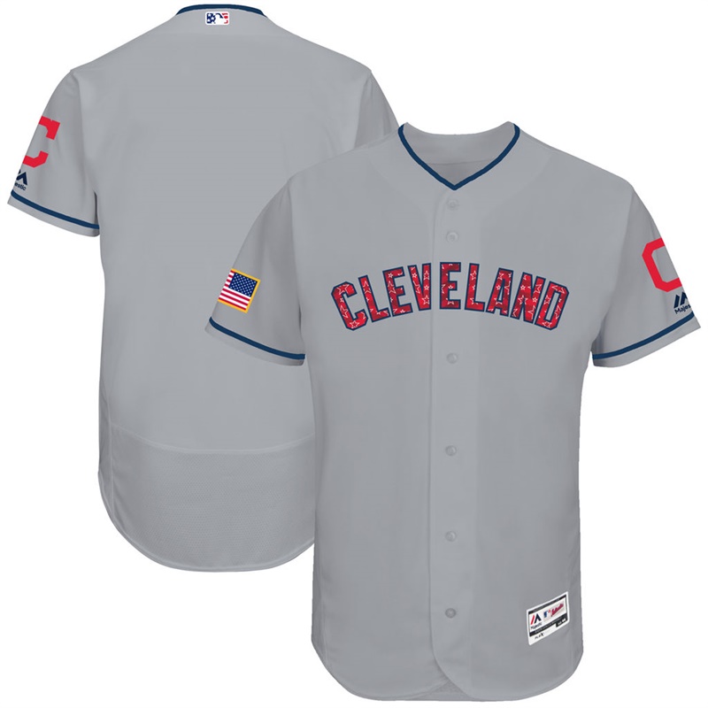 Independence Day Men Cleveland Indians Gray 2017 Stars & Stripes Flex Base Team Jersey