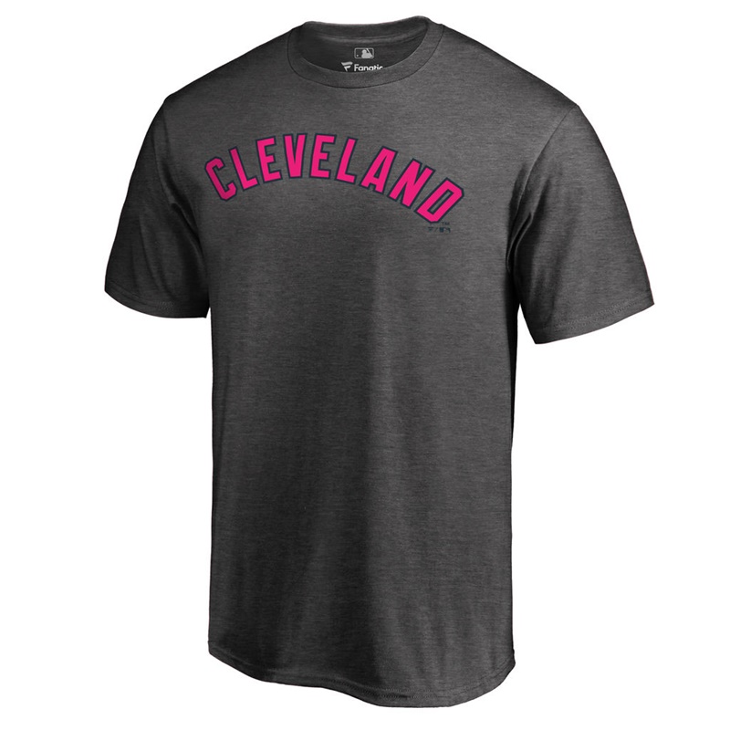 Men 2017 Mother's Day Cleveland Indians Pink Wordmark Heather Gray T-Shirt