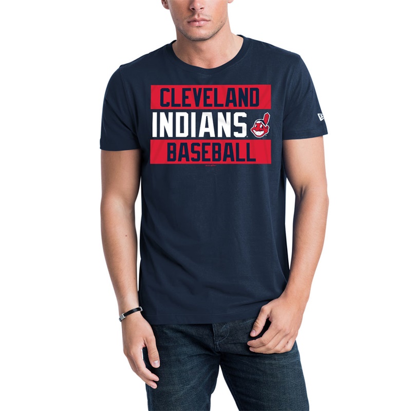 Men Cleveland Indians Navy Bars Jersey T-Shirt