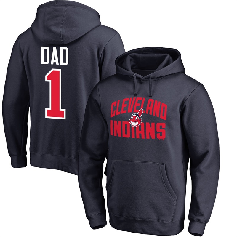 Men Cleveland Indians Navy Father's Day Dad #1 Pullover Hoodie