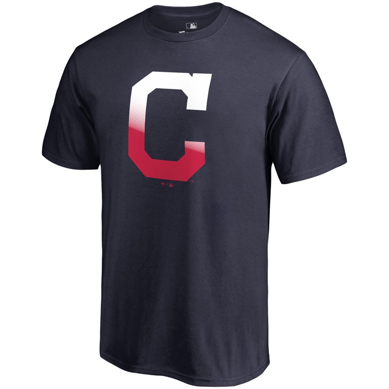 Men Cleveland Indians Navy Gradient Logo T-Shirt