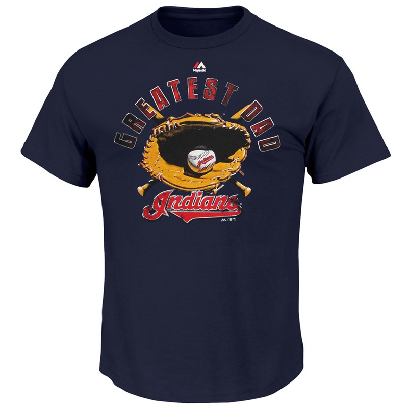 Men Greatest Dad II Cleveland Indians Navy T-Shirt