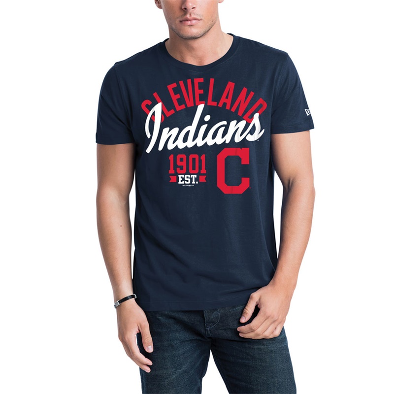 Men Cleveland Indians Navy Script Jersey T-Shirt