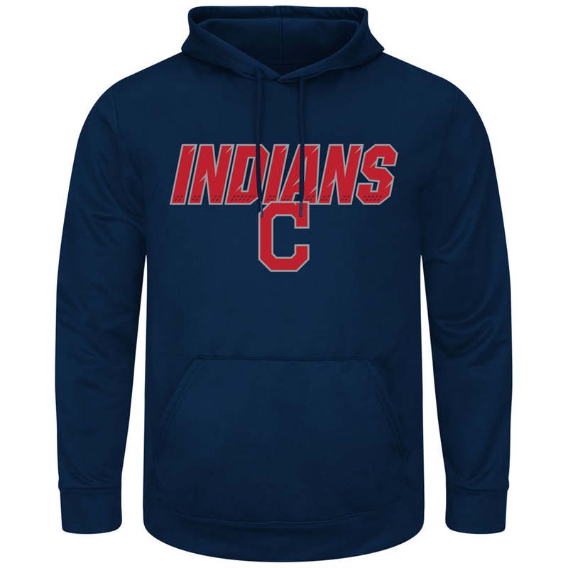 Men Cleveland Indians Navy Synthetic Fleece Pullover Hoodie