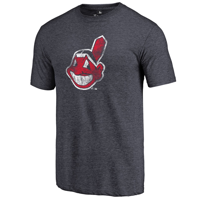 Men Cleveland Indians Tri-Blend Distressed Team Navy T-Shirt