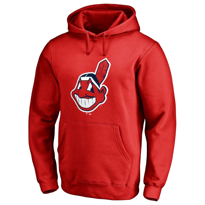 Men Cleveland Indians Red Primary Logo Secondary Color Pullover Hoodie