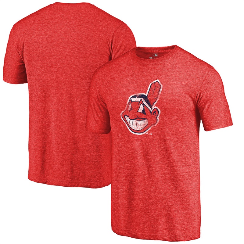 Men Cleveland Indians Tri-Blend Distressed Team Red T-Shirt