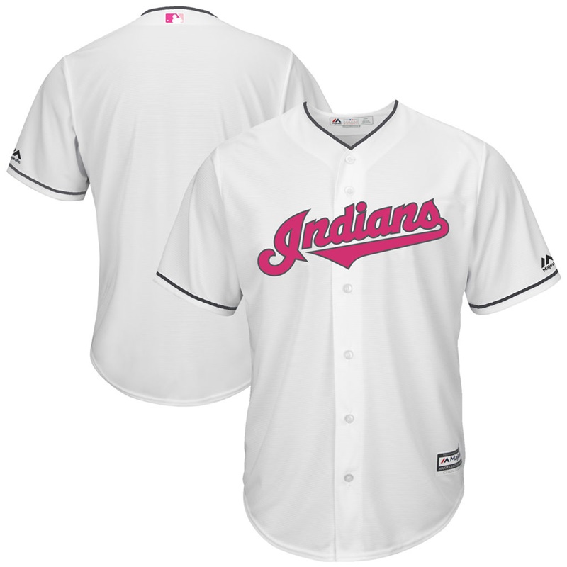 2017 Mother's Day Cleveland Indians Men White Cool Base Replica Jersey