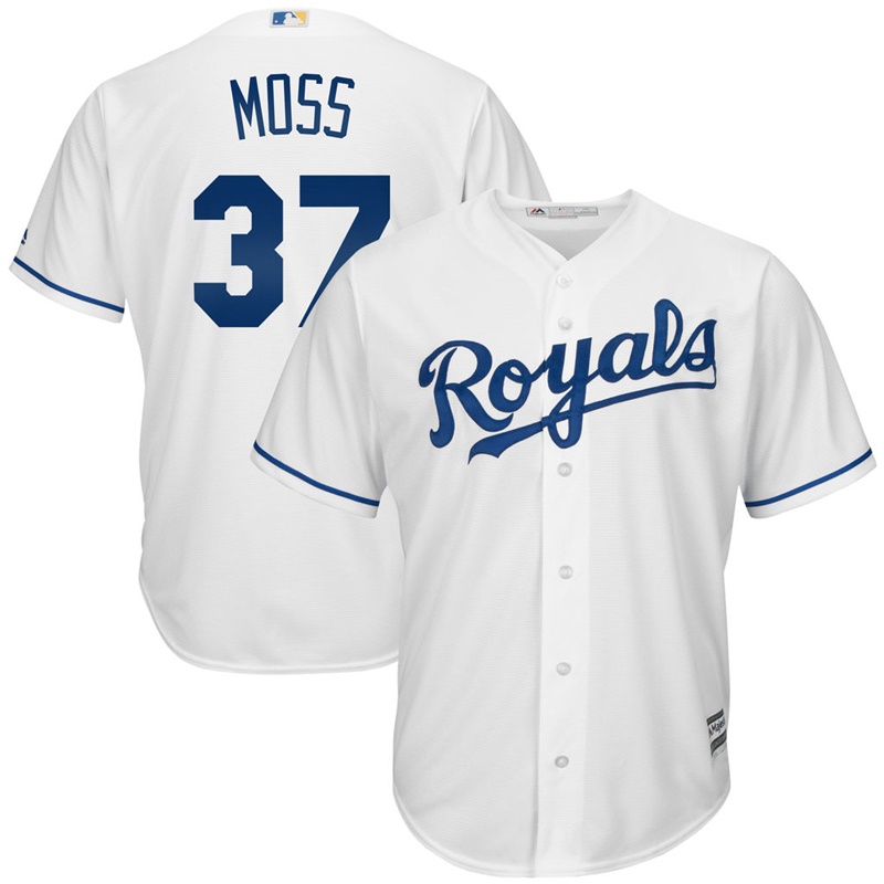 Men Brandon Moss #37 Kansas City Royals Home White Cool Base Jersey