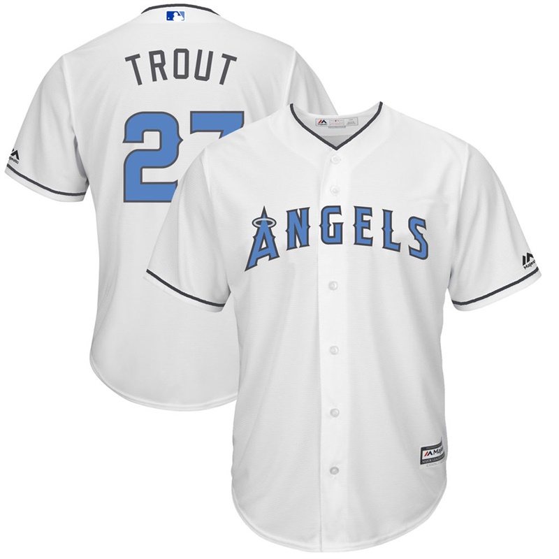 Men 2017 Father's Day Los Angeles Angels #27 Mike Trout White Cool Base Jersey