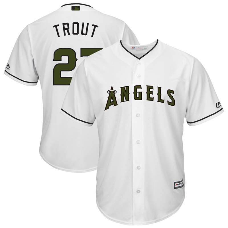 Men 2017 Memorial Day Los Angeles Angels #27 Mike Trout White Cool Base Jersey