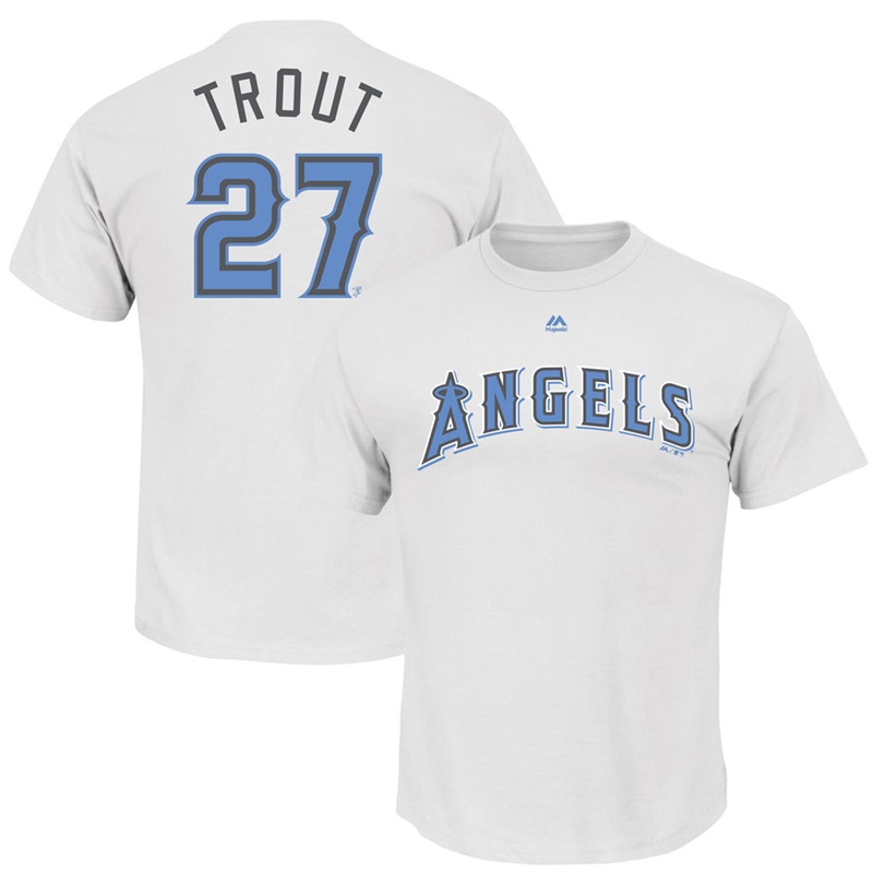 Men Los Angeles Angels Mike Trout #27 White Father's Day Name & Number T-Shirt