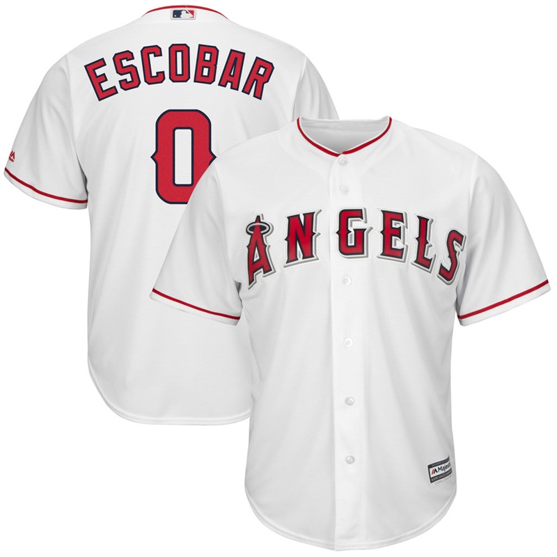 Men Los Angeles Angels #0 Yunel Escobar Replica Home White Cool Base Jersey