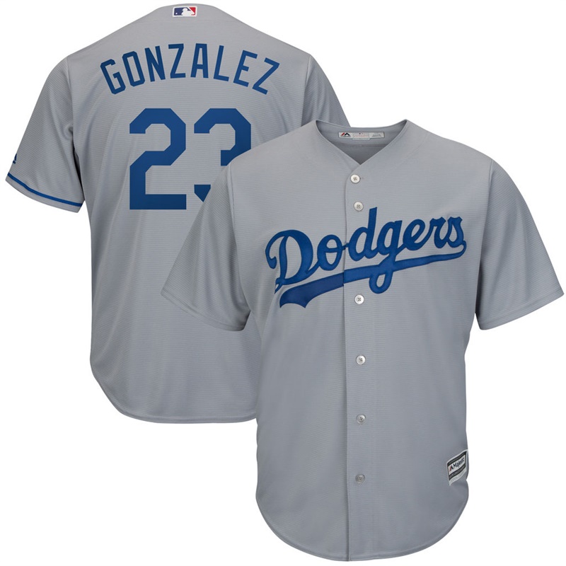 Men Los Angeles Dodgers #23 Adrian Gonzalez Replica Road Gray Cool Base Jersey