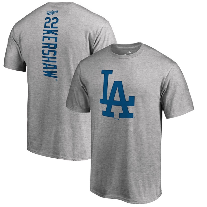 Men Los Angeles Dodgers Clayton Kershaw #22 Gray Backer Name & Number T-Shirt