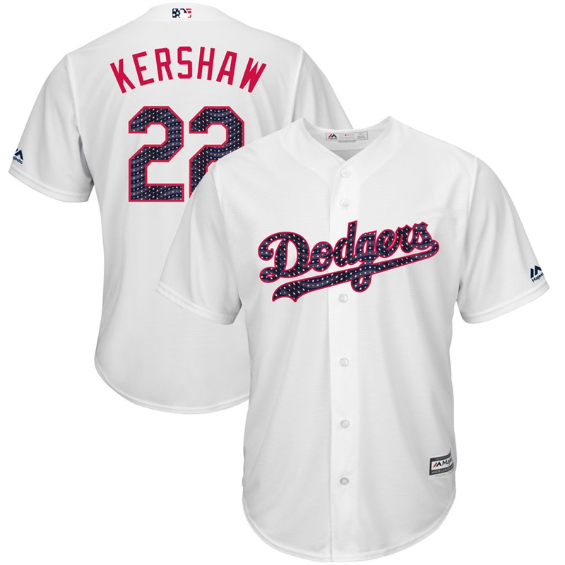 Men Los Angeles Dodgers Independence Day #22 Clayton Kershaw 2017 Stars & Stripes White Cool Base Jersey