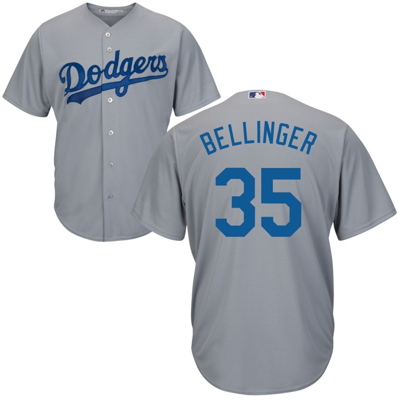 Men Los Angeles Dodgers #35 Cody Bellinger Road Alternate Gray Cool Base Jersey