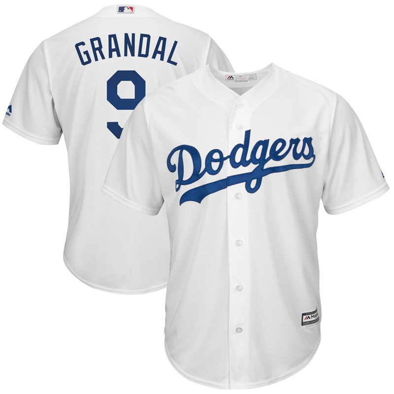 Men Los Angeles Dodgers #9 Yasmani Grandal Home White Cool Base Jersey