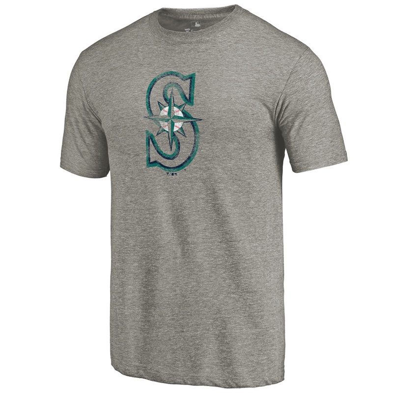 Men Seattle Mariners Tri-Blend Distressed Team Ash T-Shirt