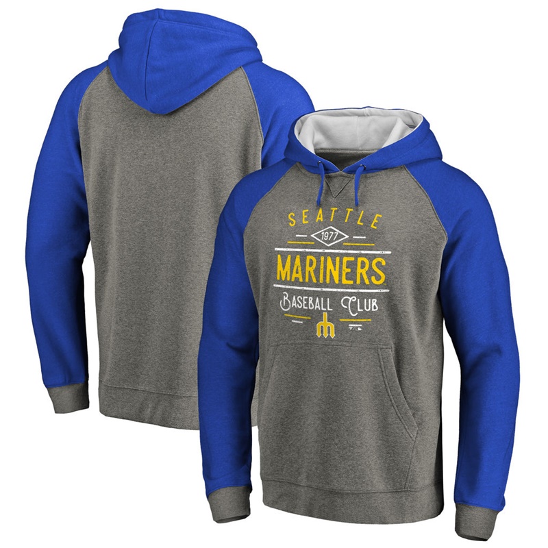 Men Seattle Mariners Ash Tri-blend Doubleday Raglan Pullover Hoodie